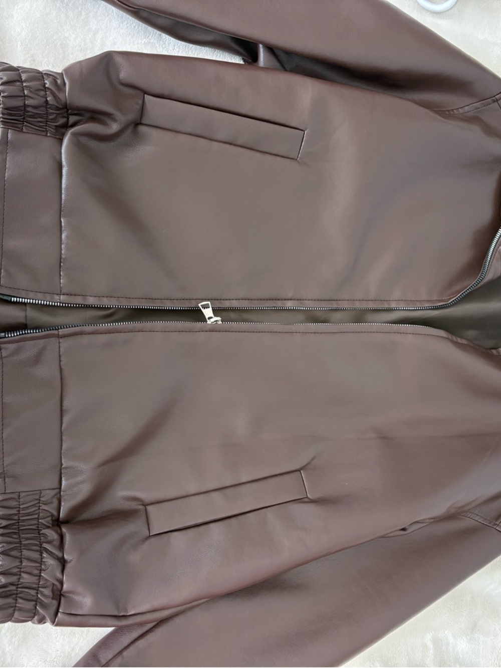 Amazon Brown Faux Leather Bomber Jacket